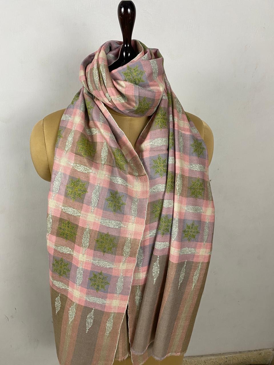 Check shawl with Booti Work