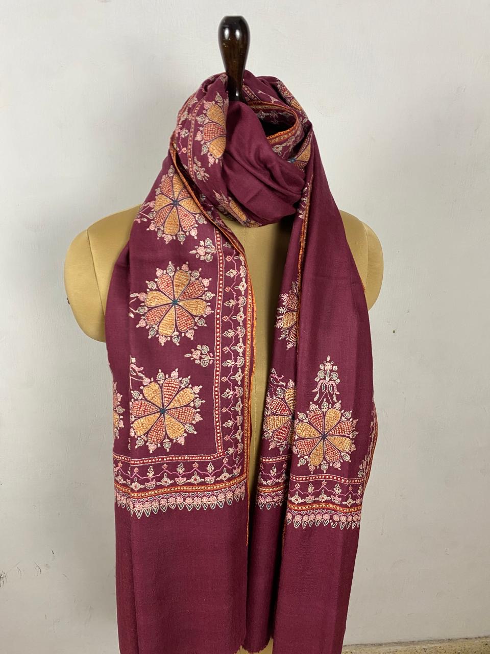 Border and Booti  work  Pashmina